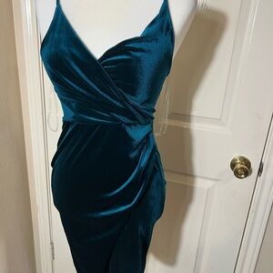Windsor Strapless Teal Velvet Dress